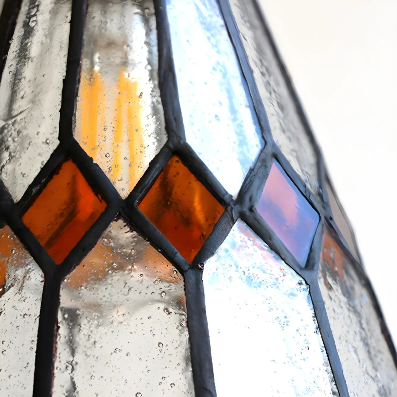 Vintage Stained Glass Brass Cone-Shaped Pendant Light Image - 4 | homeyfad