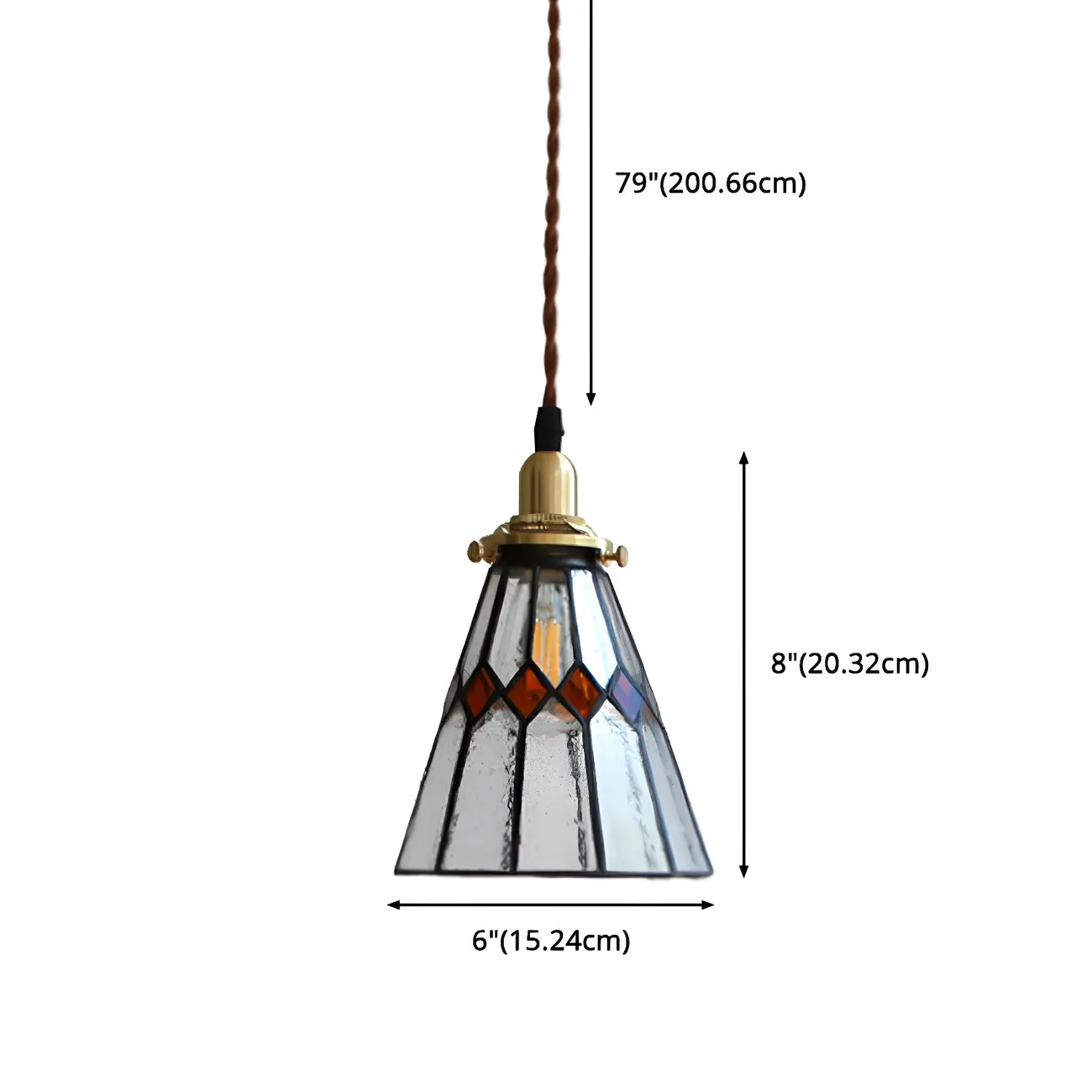 Vintage Stained Glass Brass Cone-Shaped Pendant Light Image - 6 | homeyfad