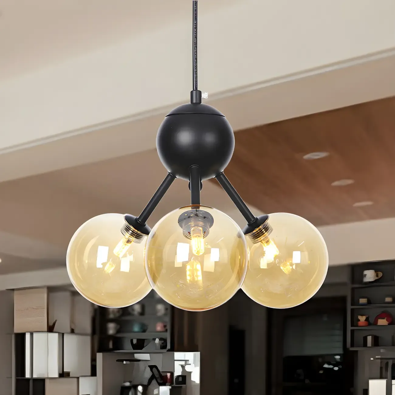 Industrial Glass Sphere Chandelier for Dining Room Image - 1
