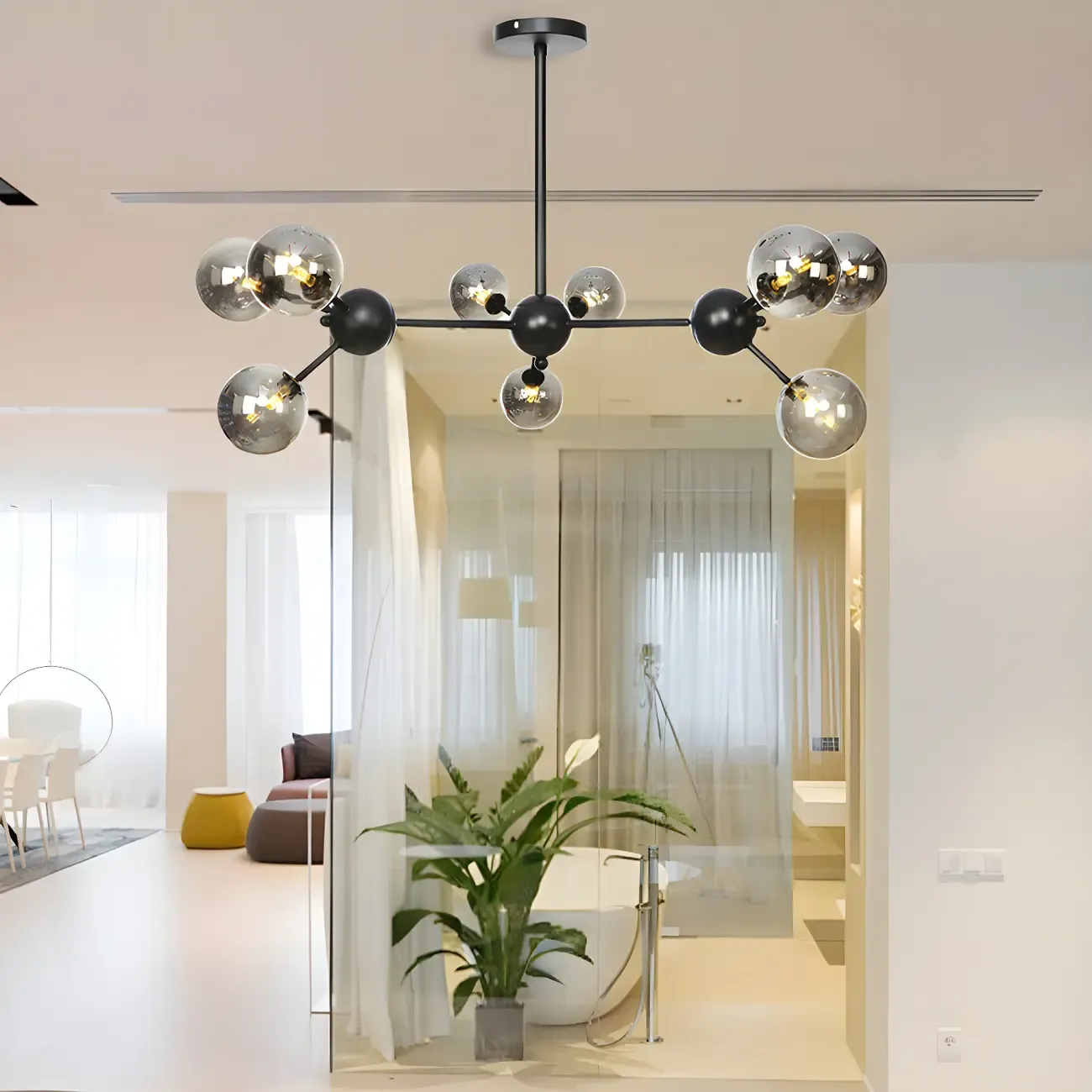 Industrial Glass Sphere Chandelier for Dining Room Image - 17