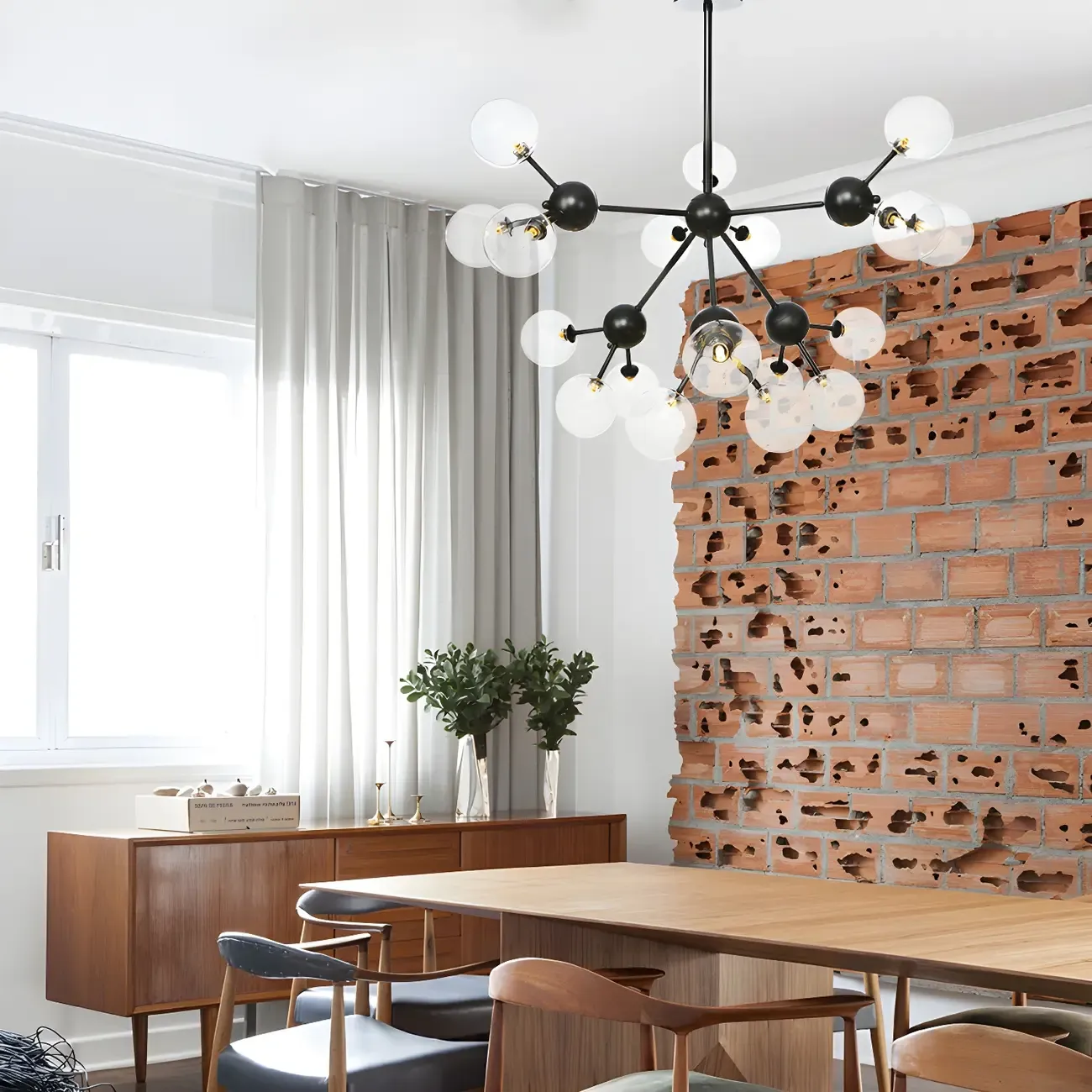 Industrial Glass Sphere Chandelier for Dining Room Image - 57