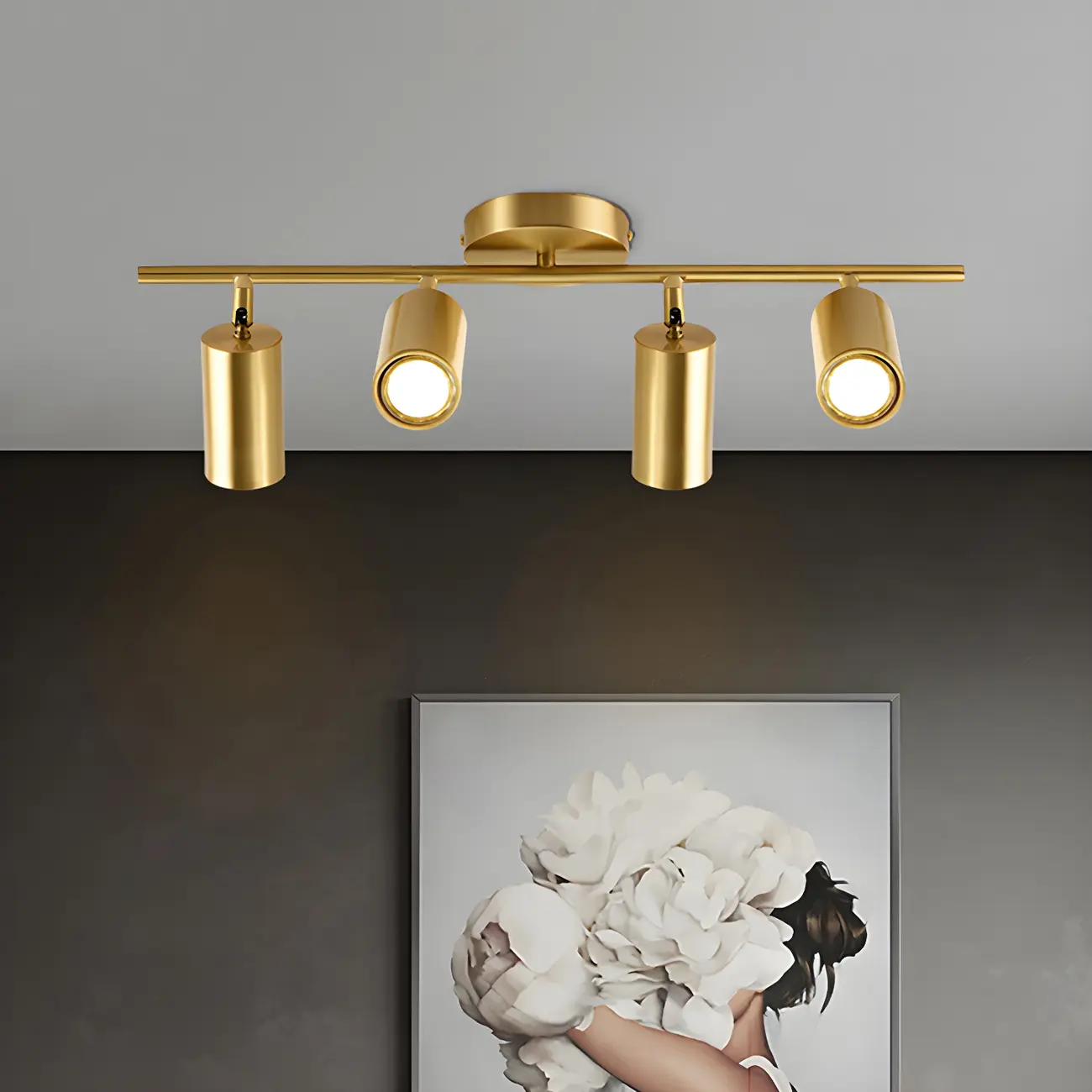 4 Light Gold Track Lighting with Adjustable Heads | homeyfad