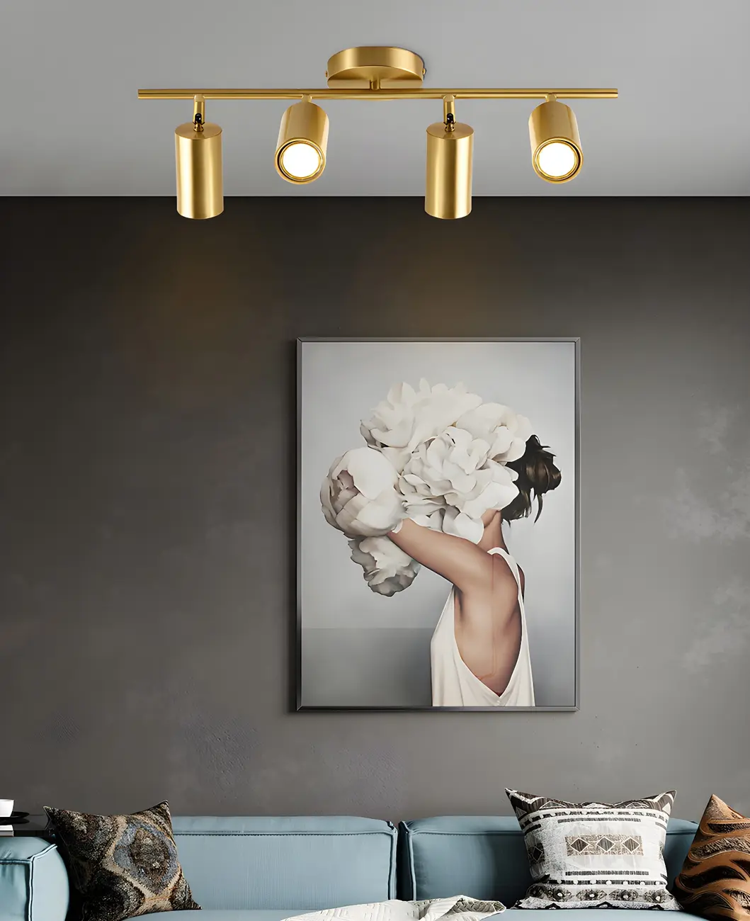 4 Light Gold Track Lighting with Adjustable Heads | homeyfad