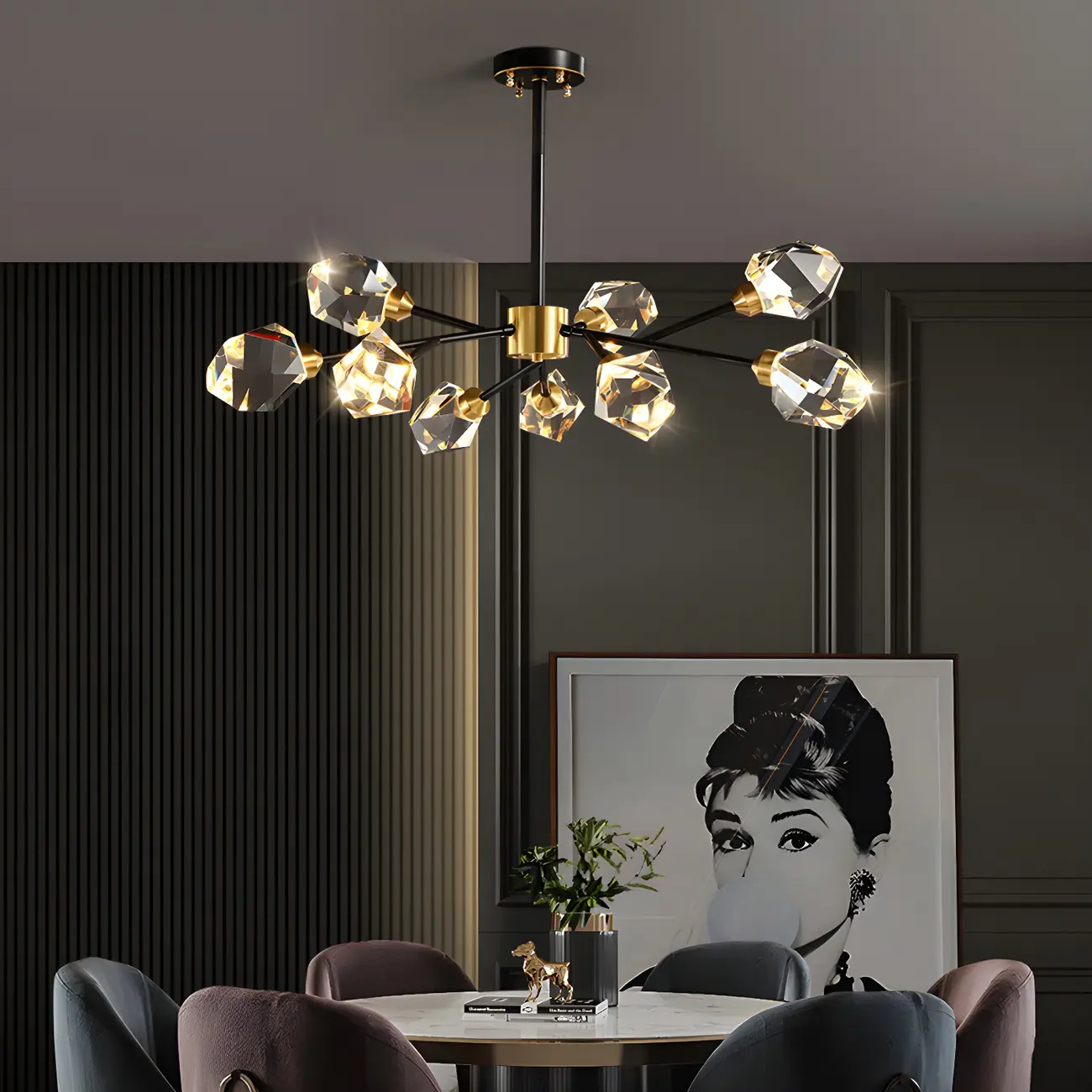 Modern Crystal Brass Sputnik Pendant Light in Black-Gold Image - 1 | homeyfad