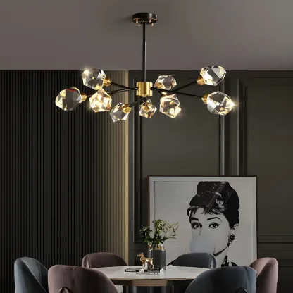 Modern Crystal Brass Sputnik Pendant Light in Black-Gold Image - 1