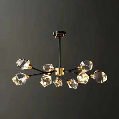 Modern Crystal Brass Sputnik Pendant Light in Black-Gold Image - 3