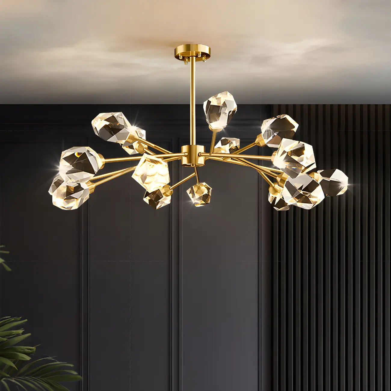 Modern Crystal Brass Sputnik Chandeliers in Black-Gold Image - 5 | homeyfad