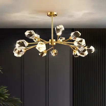Modern Crystal Brass Sputnik Pendant Light in Black-Gold Image - 5