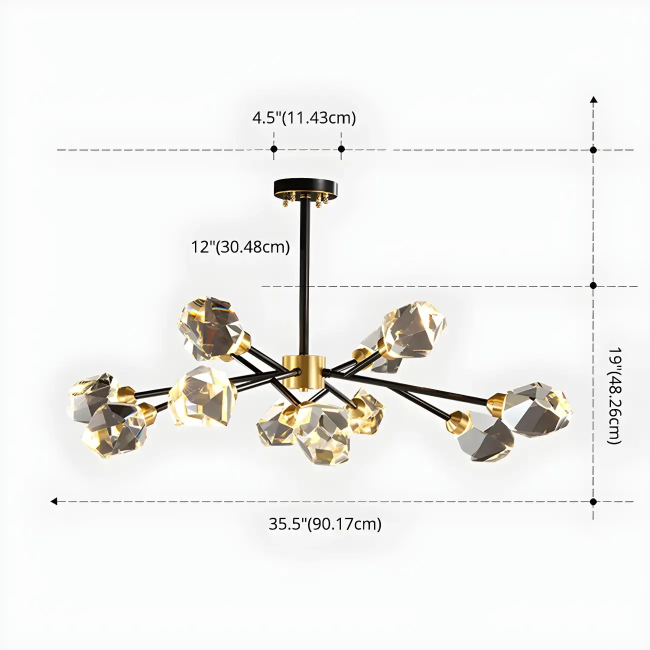 Modern Crystal Brass Sputnik Pendant Light in Black-Gold Image - 12
