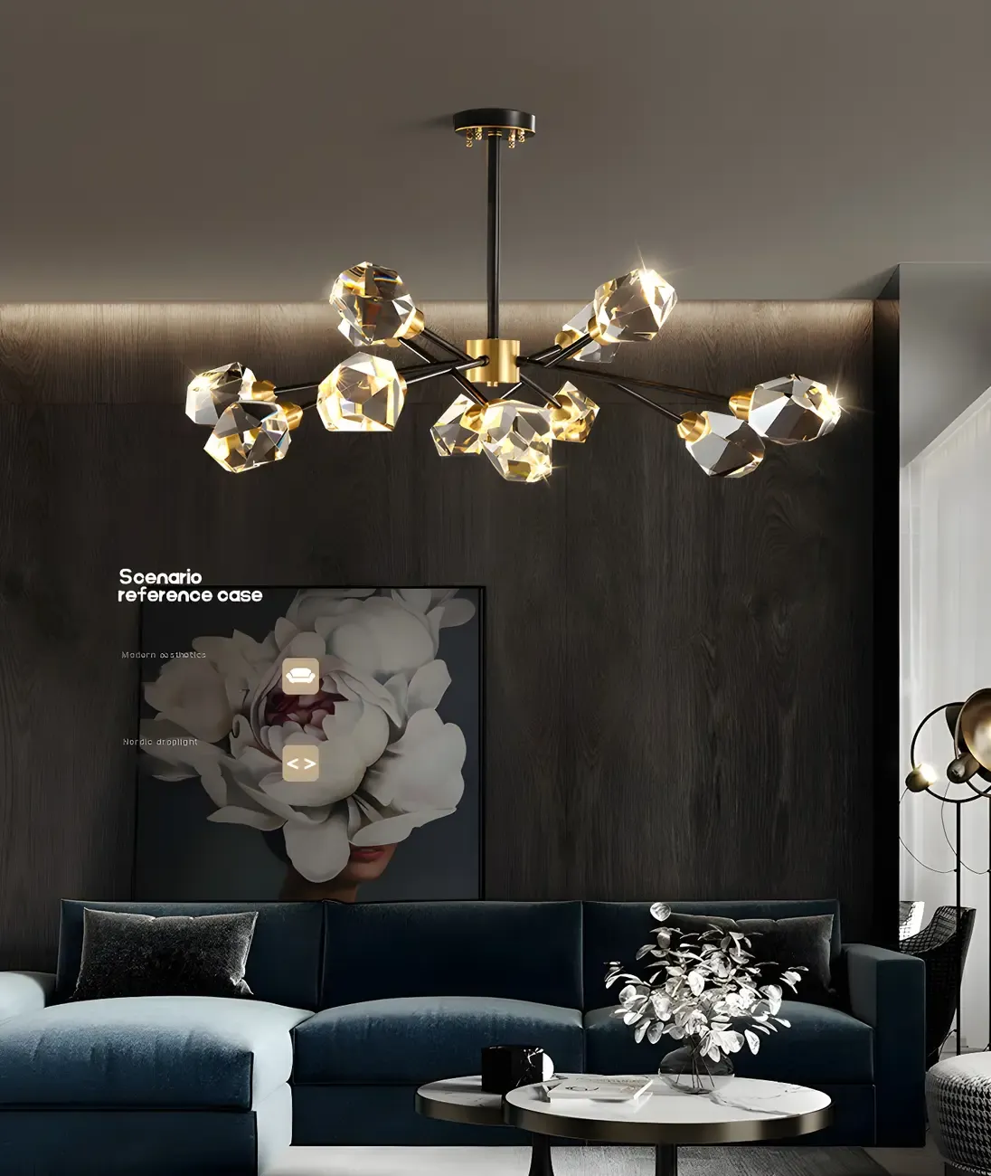 Modern Crystal Brass Sputnik Pendant Light in Black-Gold Image - 19