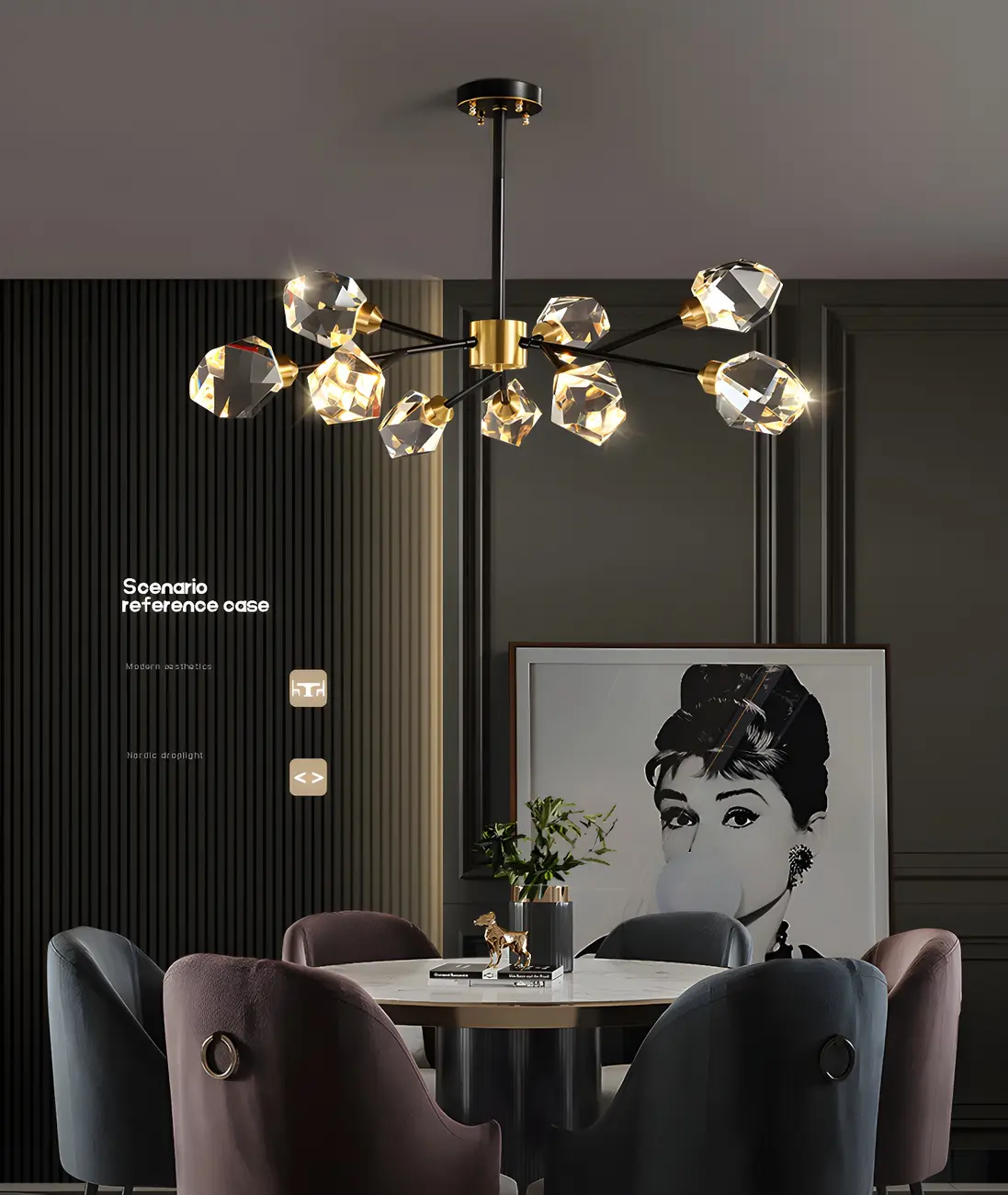 Modern Crystal Brass Sputnik Chandeliers in Black-Gold Image - 20 | homeyfad