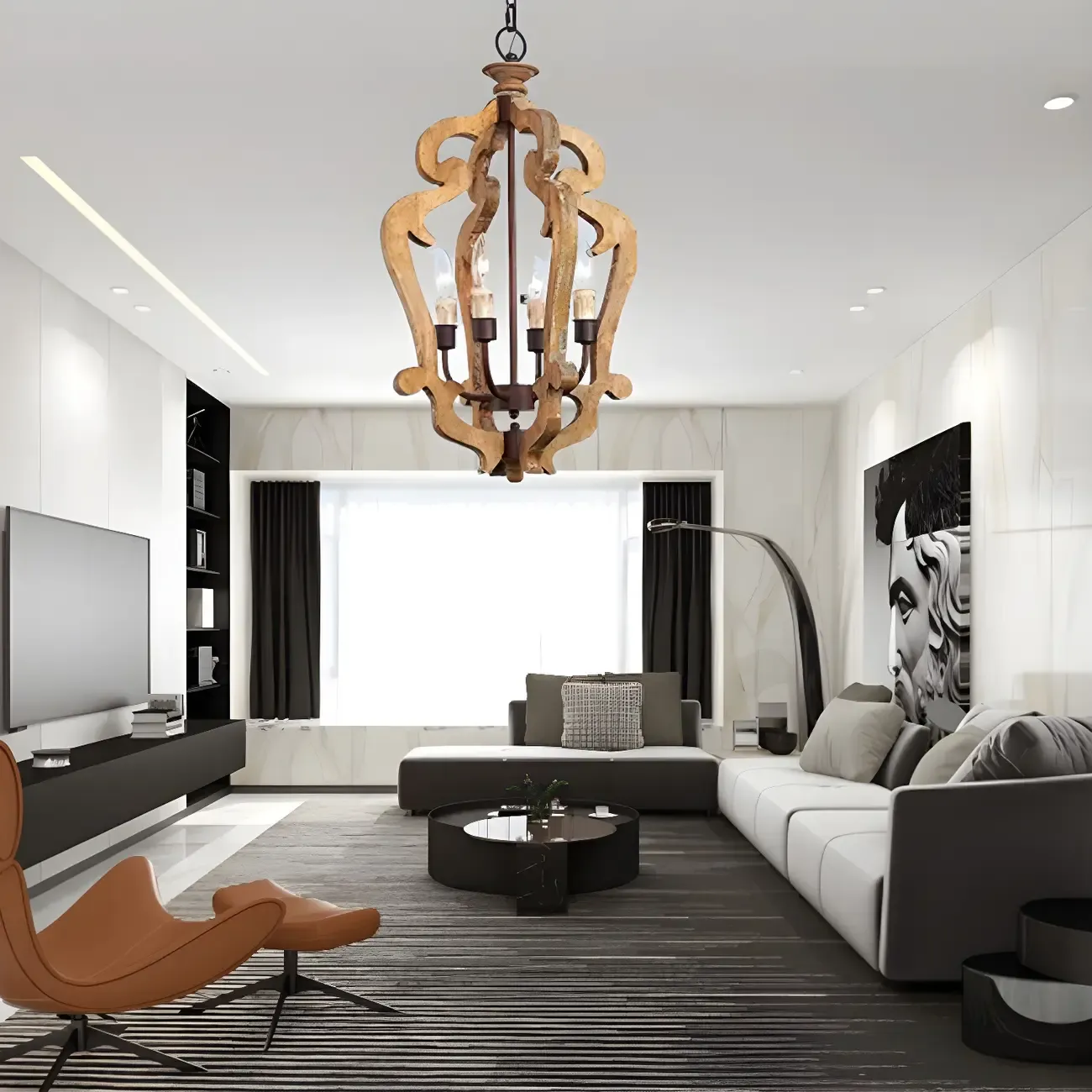 Wooden Rustic Candle Style Chandelier Vintage Design