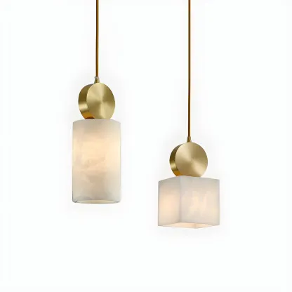 Contemporary Cylinder Stone Brass Pendant Light Image - 1