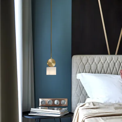 Contemporary Cylinder Stone Brass Pendant Light Image - 2