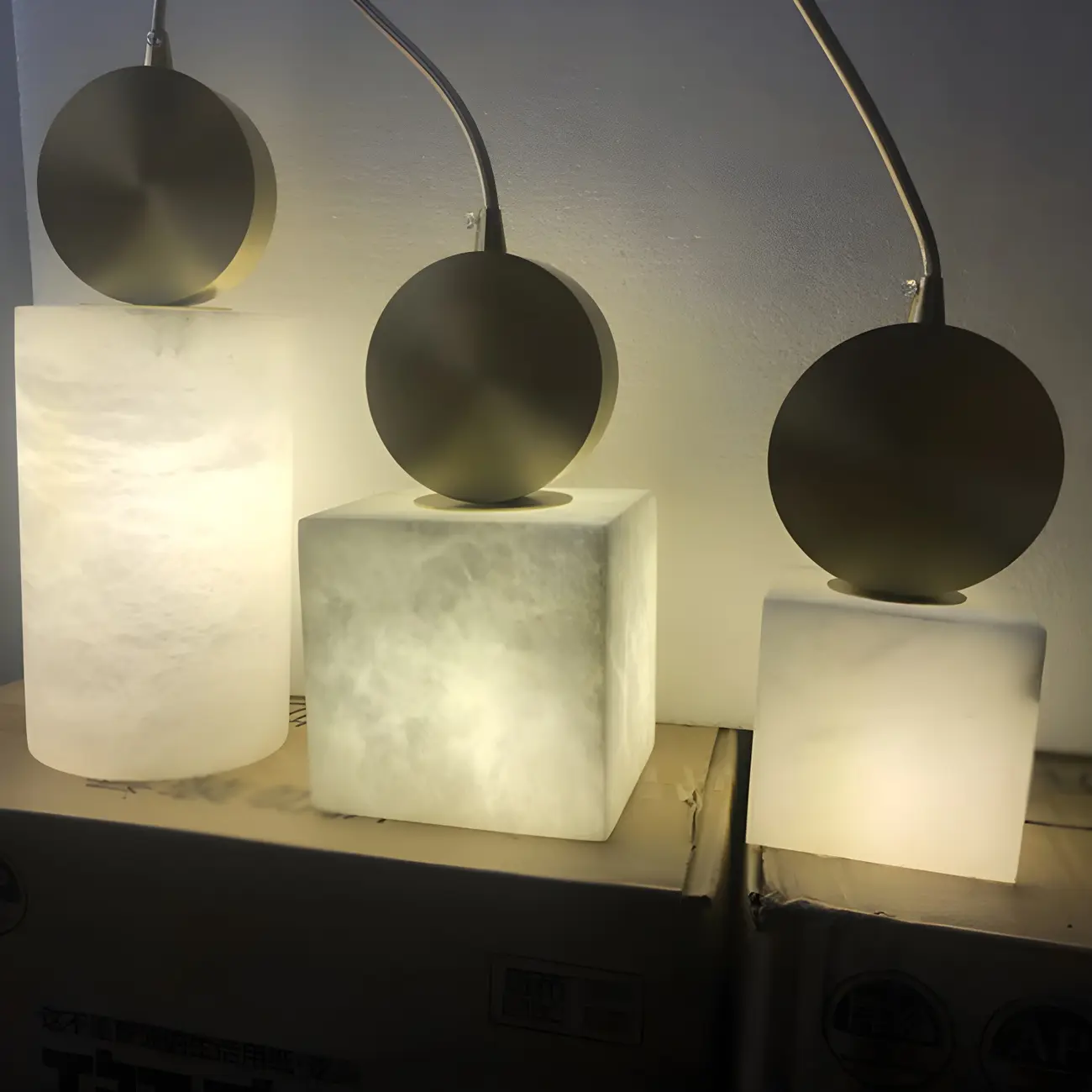 Contemporary Cylinder Stone Brass Pendant Light Image - 4 | homeyfad