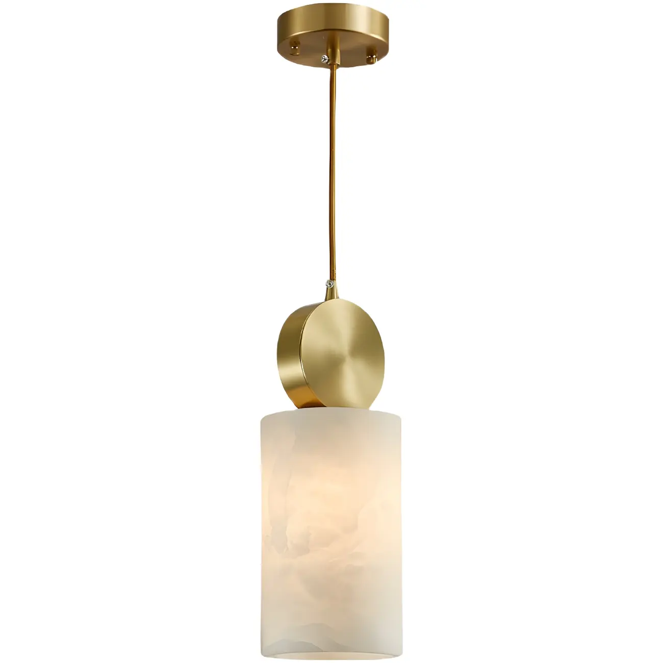 Contemporary Cylinder Stone Brass Pendant Light Image - 6 | homeyfad