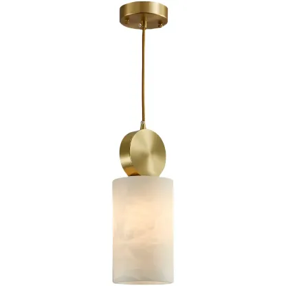 Contemporary Cylinder Stone Brass Pendant Light Image - 6