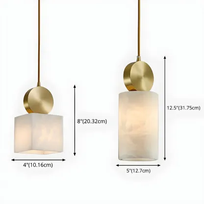 Contemporary Cylinder Stone Brass Pendant Light Image - 7