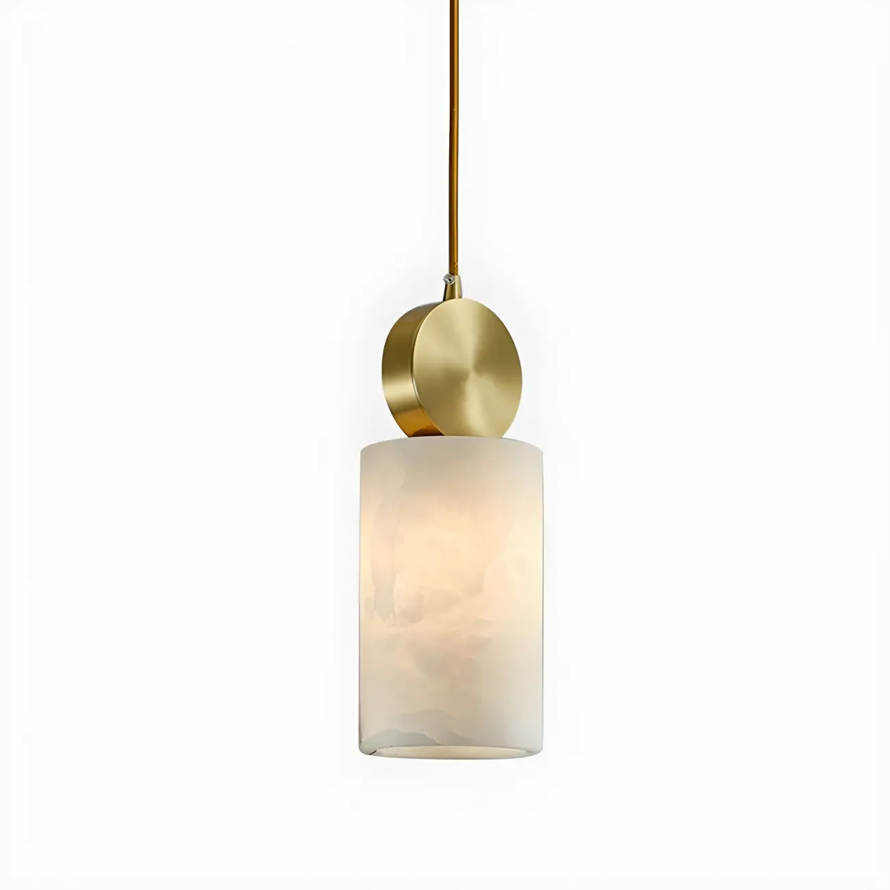 Contemporary Cylinder Stone Brass Pendant Light Image - 8