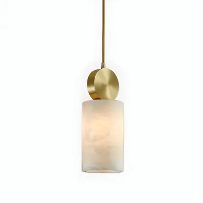 Contemporary Cylinder Stone Brass Pendant Light Image - 8