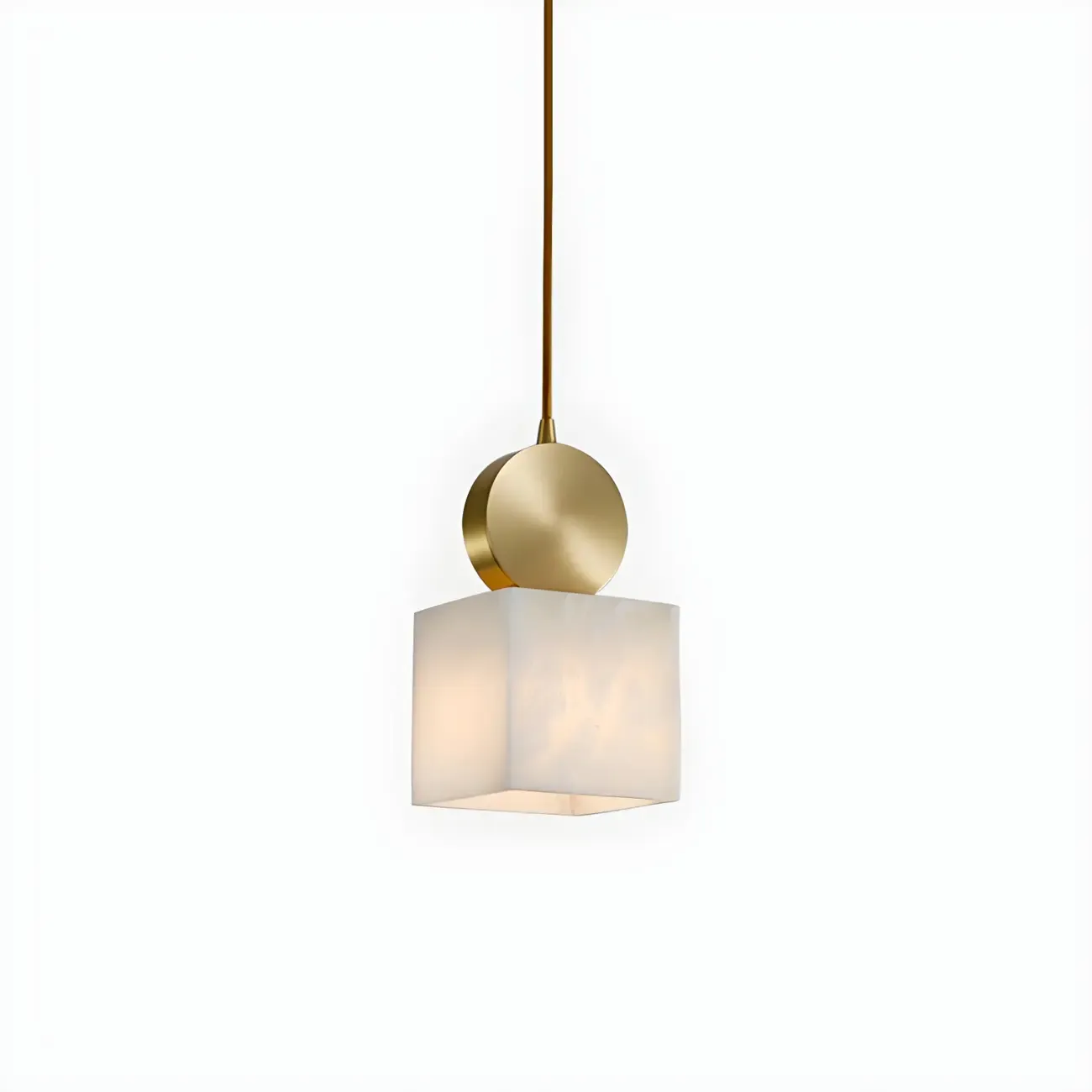 Contemporary Cylinder Stone Brass Pendant Light Image - 9