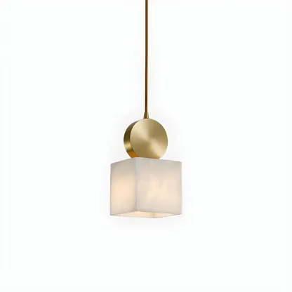 Contemporary Cylinder Stone Brass Pendant Light Image - 9