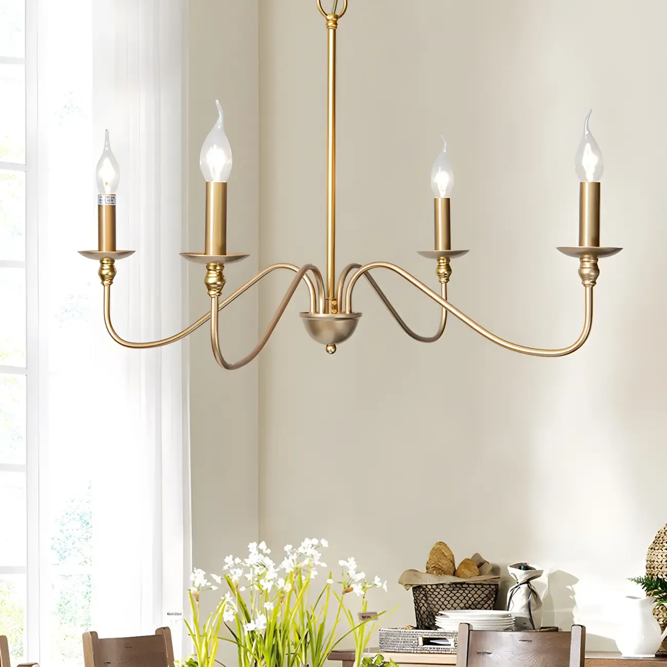 Gold Metal Candle Style Linear Modern Chandelier Image - 1