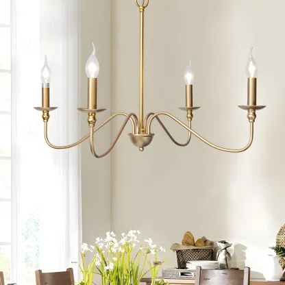 Gold Metal Candle Style Linear Modern Chandelier Image - 1
