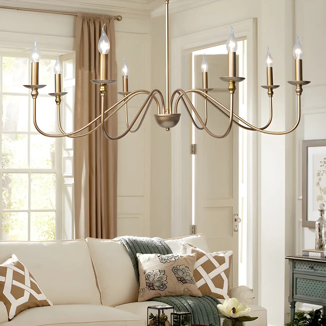 Gold Metal Candle Style Linear Modern Chandelier Image - 4 | homeyfad