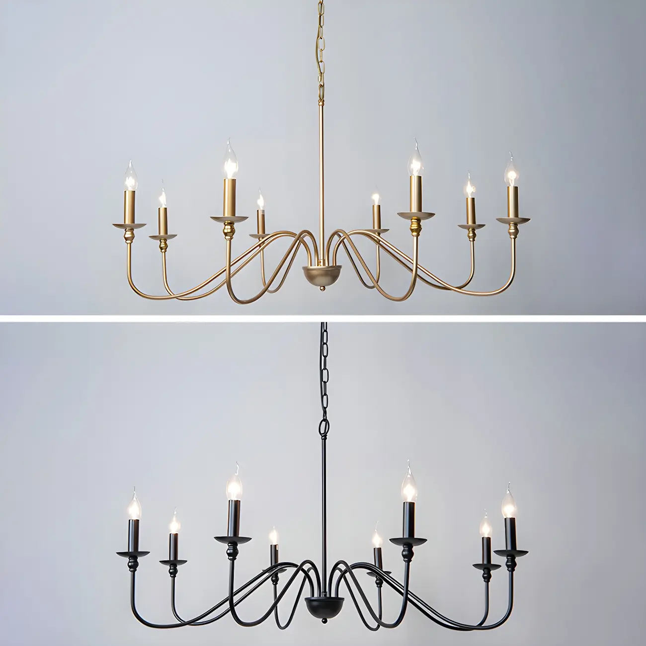 Gold Metal Candle Style Linear Modern Chandelier Image - 16 | homeyfad