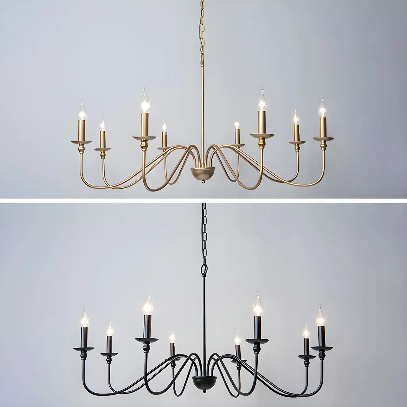 Gold Metal Candle Style Linear Modern Chandelier Image - 16