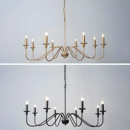 Gold Metal Candle Style Linear Modern Chandelier Image - 16