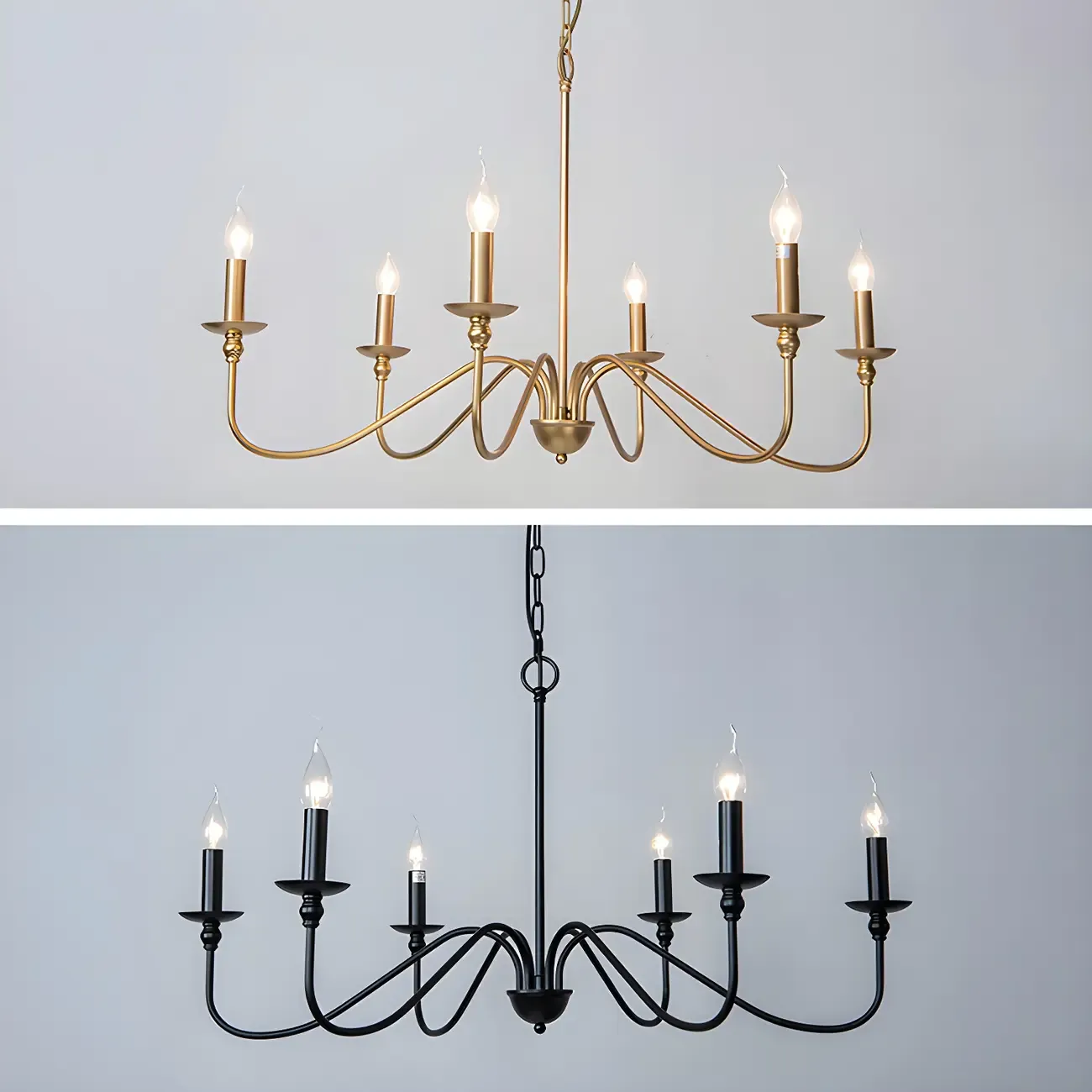Gold Metal Candle Style Linear Modern Chandelier Image - 17