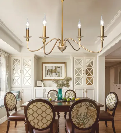 Gold Metal Candle Style Linear Modern Chandelier Image - 2