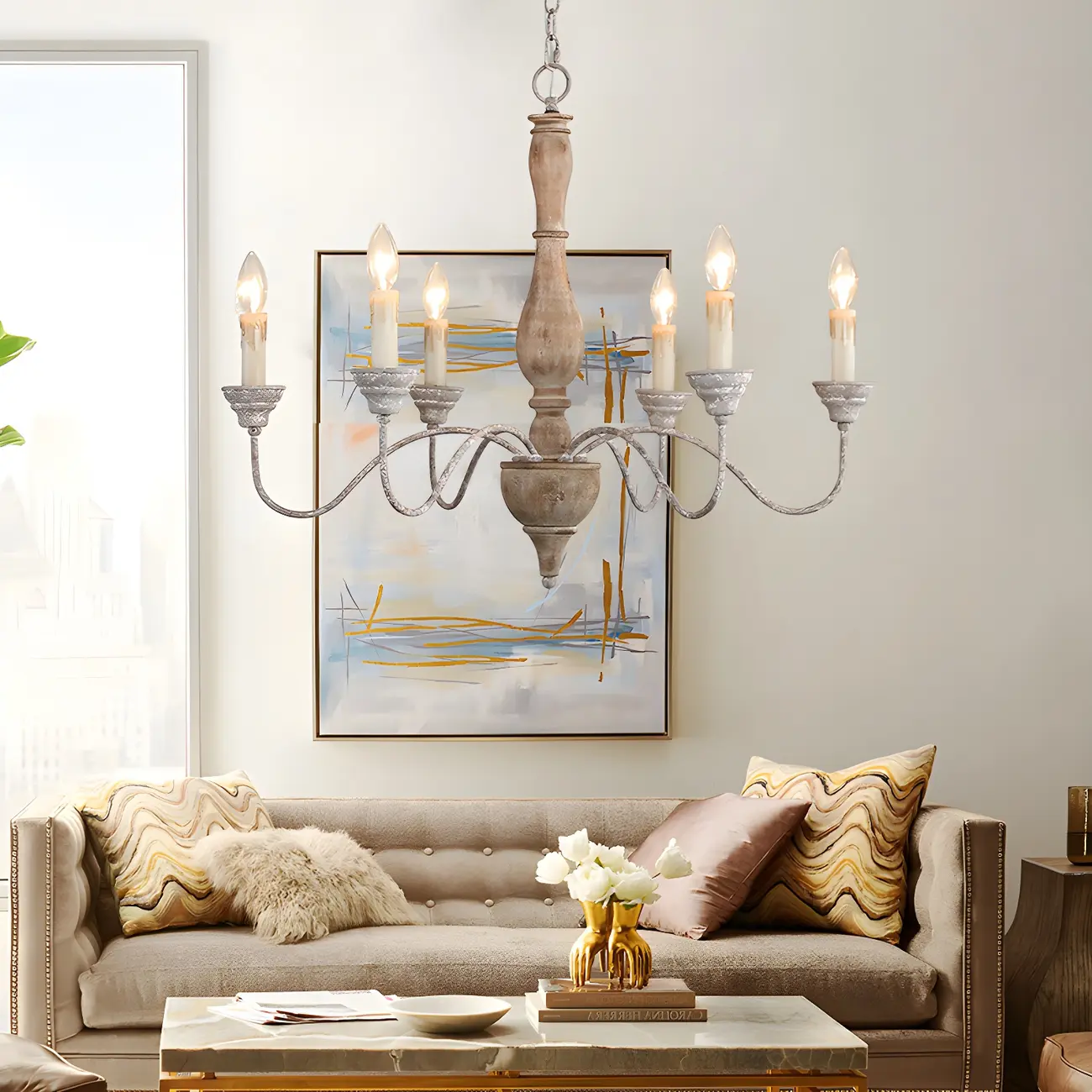Rustic Wood Chandelier with Metal Accents for Living Room Image - 1 | homeyfad