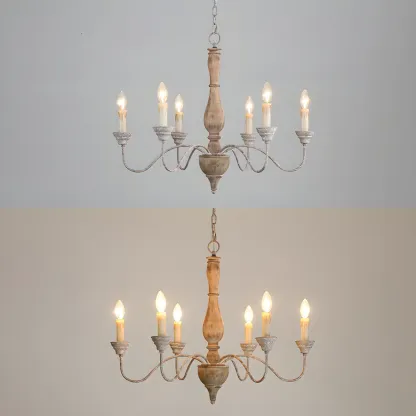 Rustic Wood Chandelier with Metal Accents for Living Room Image - 14