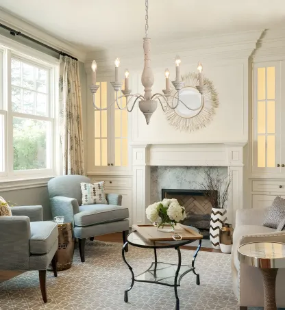 Rustic Wood Chandelier with Metal Accents for Living Room Image - 3