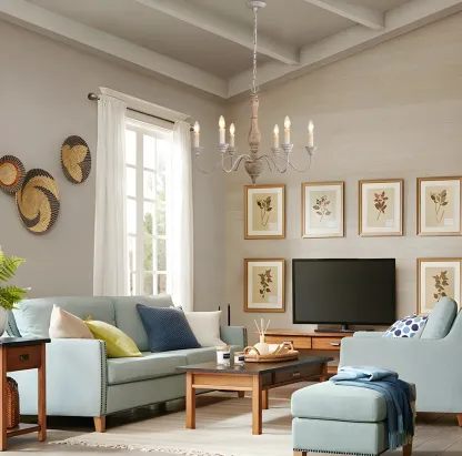 Rustic Wood Chandelier with Metal Accents for Living Room Image - 6