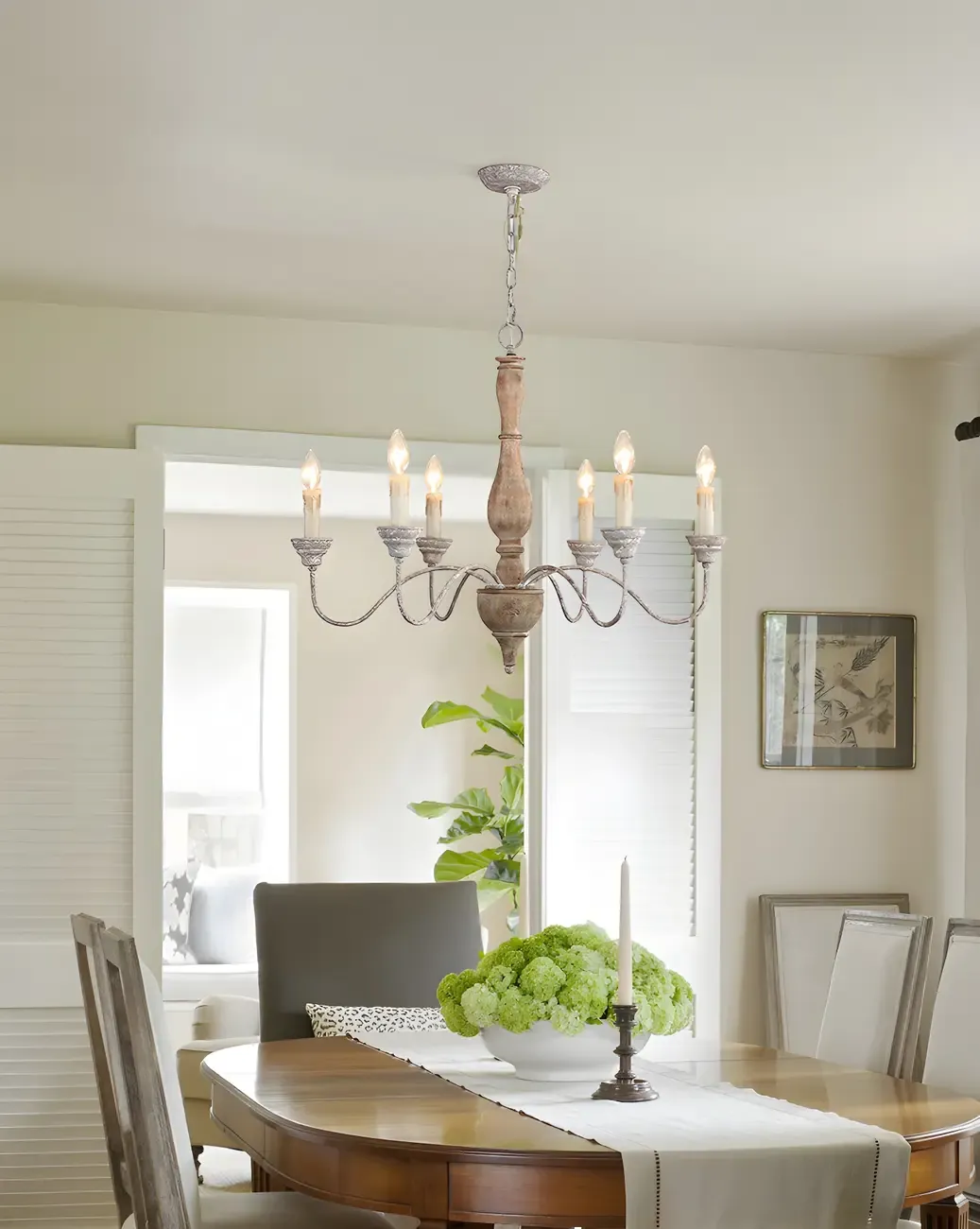 Rustic Wood Chandelier with Metal Accents for Living Room Image - 4