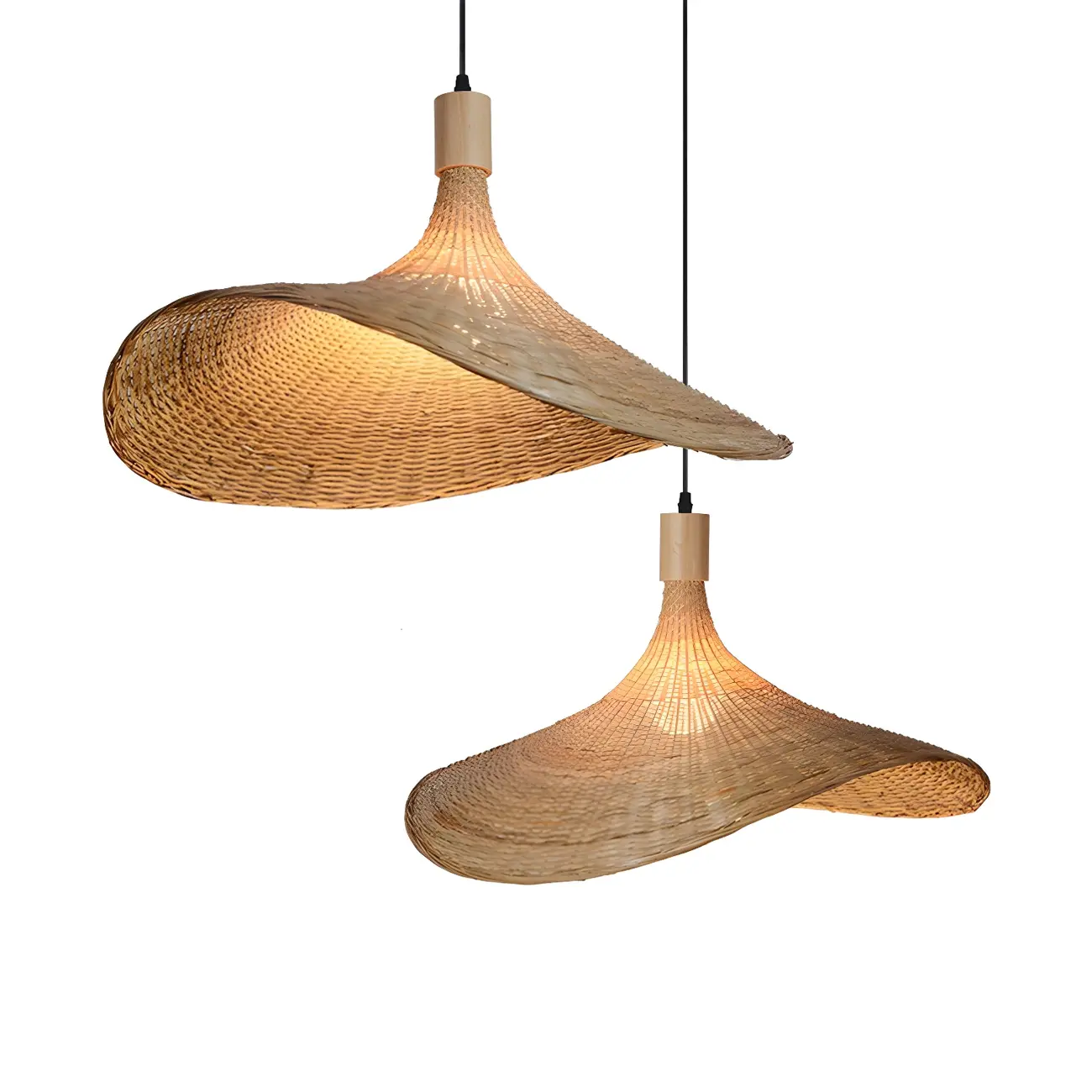 Oriental Beige Hat Shape Bamboo Hanging Pendant Light Image - 7 | homeyfad