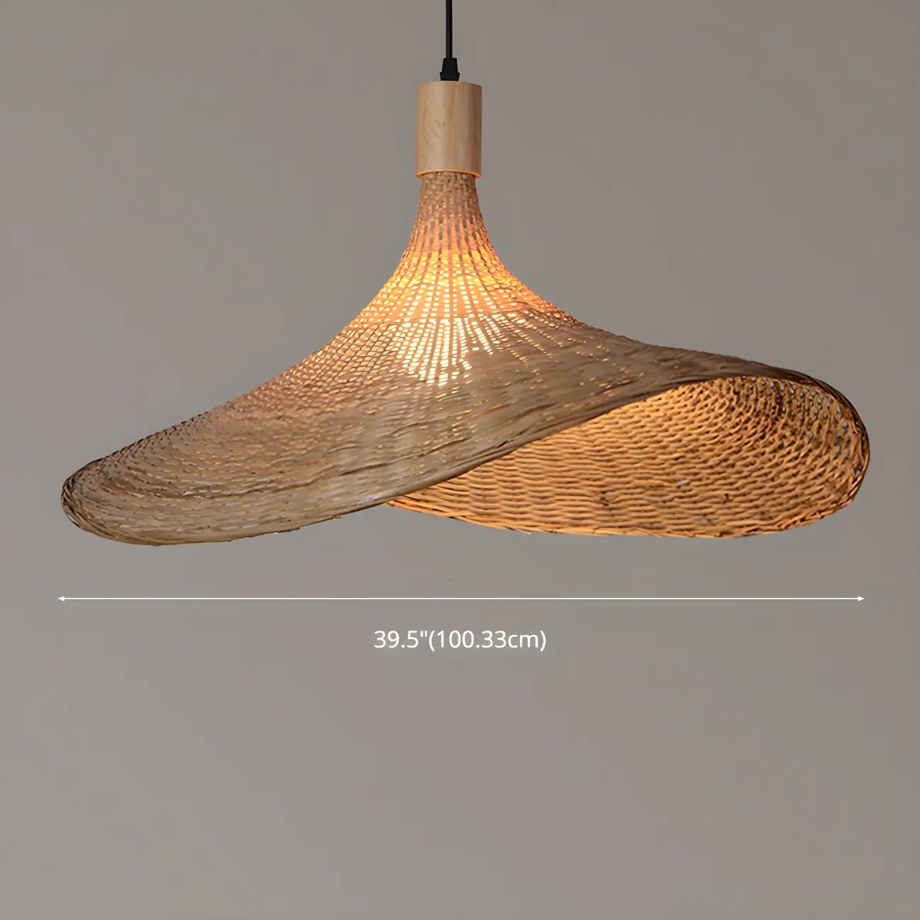 Oriental Beige Hat Shape Bamboo Hanging Pendant Light Image - 8 | homeyfad