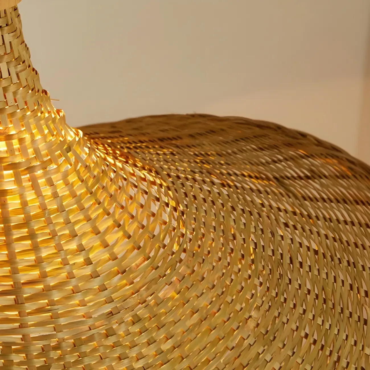 Oriental Beige Hat Shape Bamboo Hanging Pendant Light Image - 11