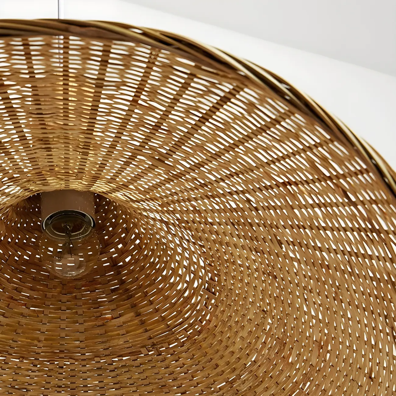 Oriental Beige Hat Shape Bamboo Hanging Pendant Light Image - 13 | homeyfad
