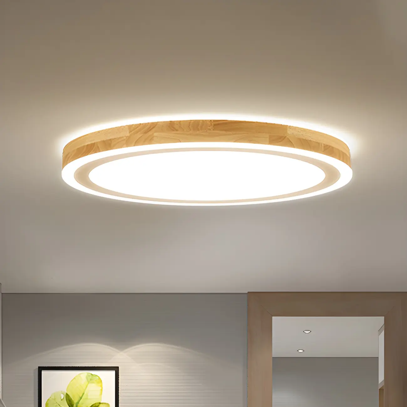 Contemporary Natural Wood LED Flush Ceiling Light Image - 5 | homeyfad