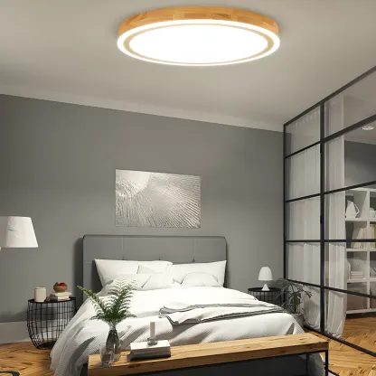 Contemporary Natural Wood LED Flush Ceiling Light Image - 4