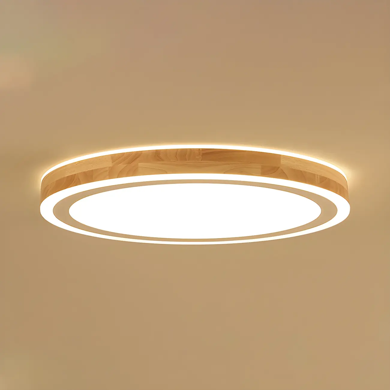 Contemporary Natural Wood LED Flush Ceiling Light Image - 7 | homeyfad