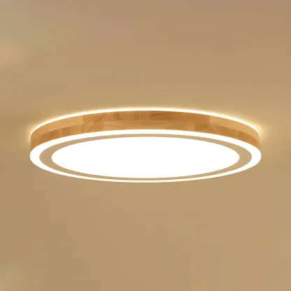 Contemporary Natural Wood LED Flush Ceiling Light Image - 7