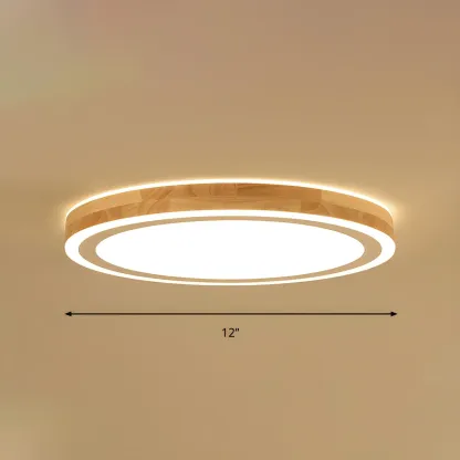 Contemporary Natural Wood LED Flush Ceiling Light Image - 8