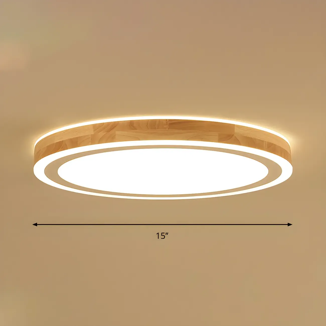 Contemporary Natural Wood LED Flush Ceiling Light Image - 9