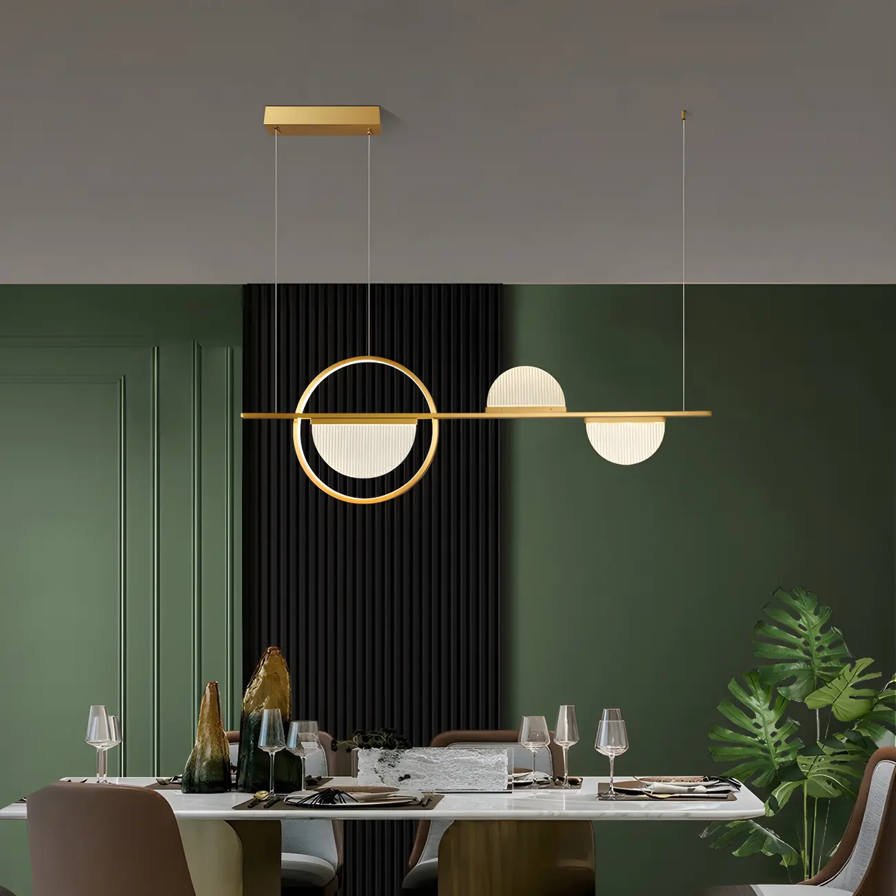 2/3-Light Modern Brass Semicircle Island Pendant Light Image - 7 | homeyfad